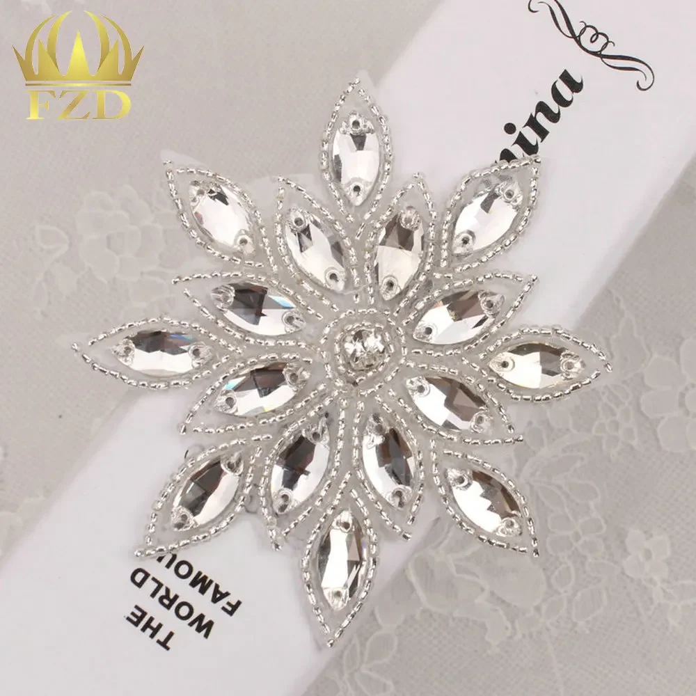 (30pieces) Sewing On Hot Fix Sliver Wholesale Iron On Bridal Headbands or Sash Rhinestone Crystal Appliques for Wedding Dresses