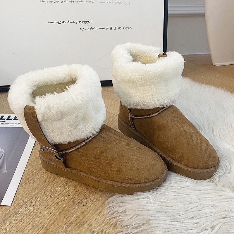 Cotton shoes women's winter boots 2023 new snow boots women plus fleece thickened warm 100 flat short boots women non-slip