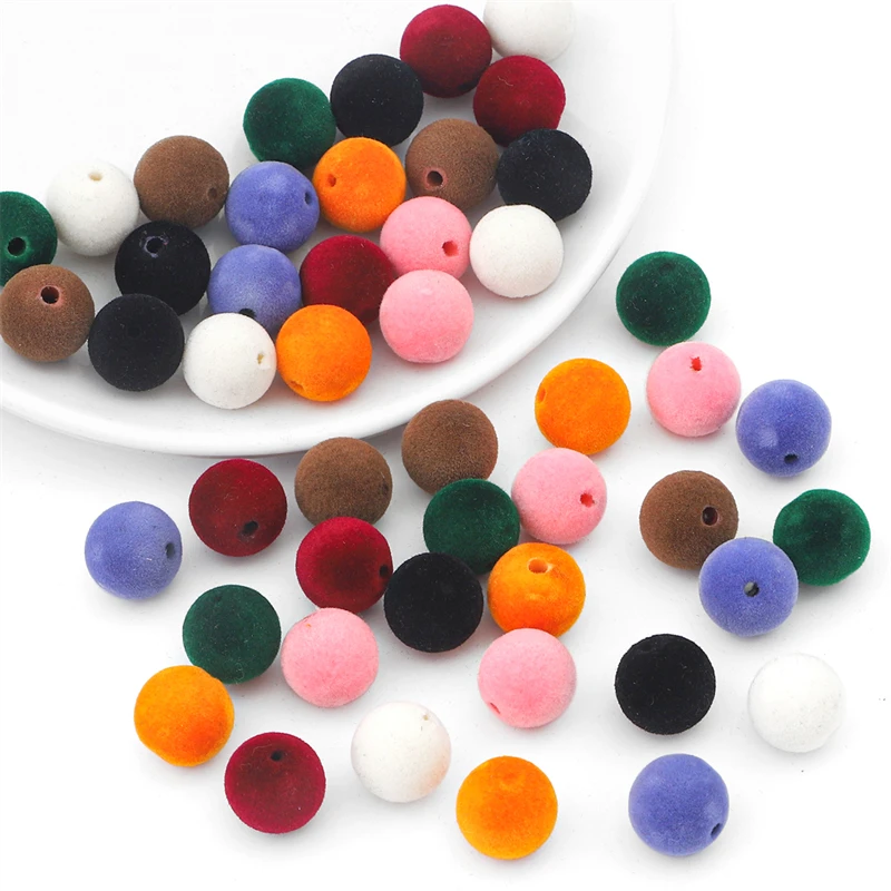 14mm Flocking Round Ball Beads Velvet Acrylic Spacer Beads for DIY Charm Necklace Bracelet Earring Handmade Jewelry Making