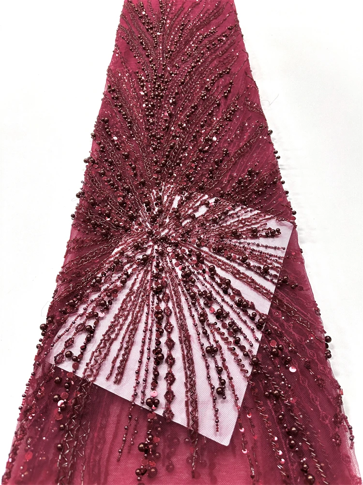 Fashion African Nigerian Beaded Emboridery Lace High-End Luxury French Sequin Net Lace Fabric For Wedding Party Dress Women