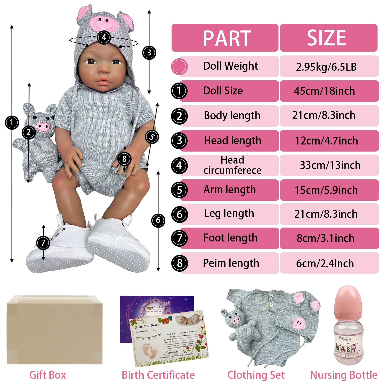 18 Inch Dark Skin Bebe Silicone Newborn Girl Doll 3D Painted Skin bebê reborn de silicone original For Children Gifts