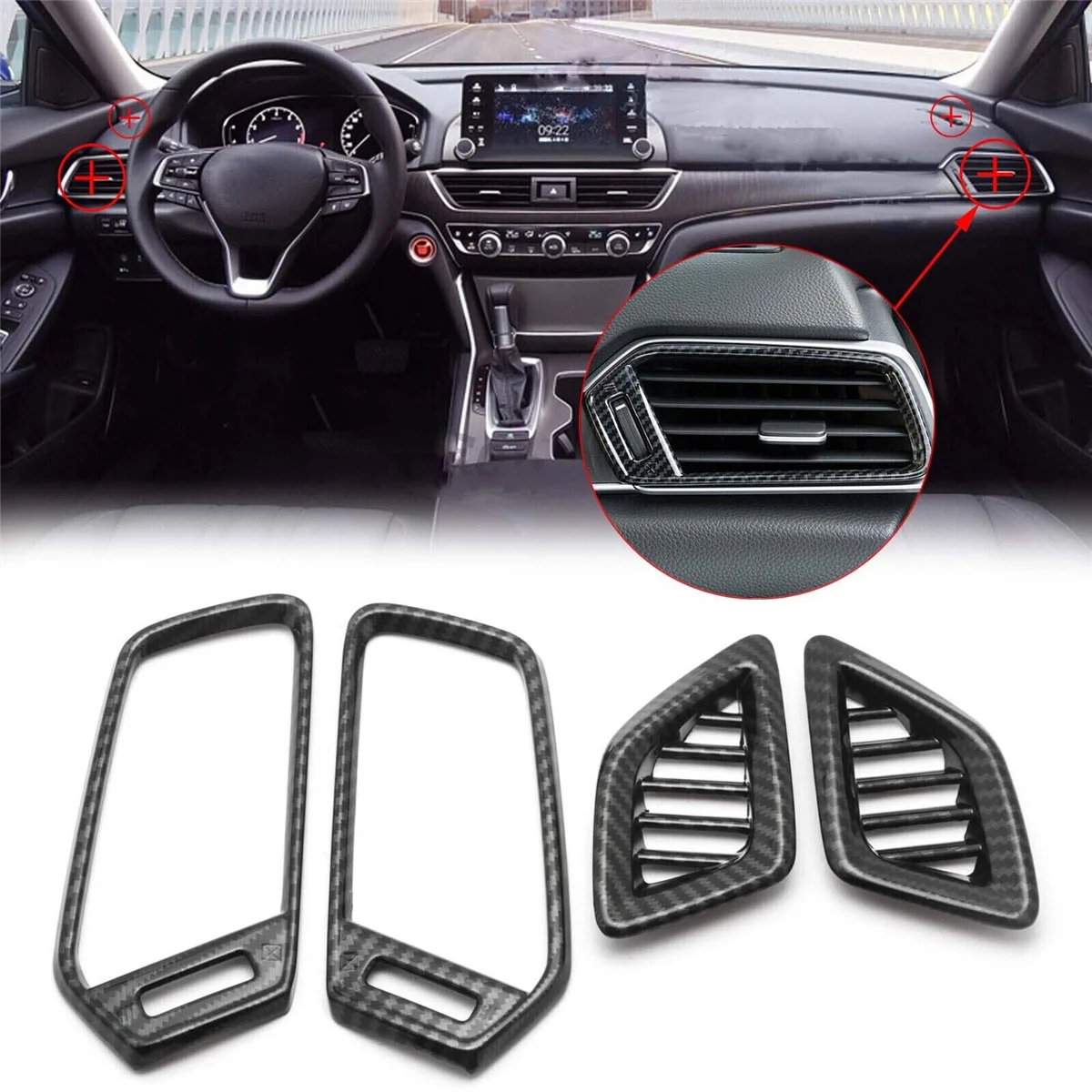 Carbon Fiber PVC Dashboard Air Vent Outlet Cover Trim for Honda Accord 2018-2022