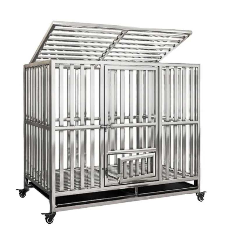 

Large Indoor Pet Kennel Button Closure Solid Pattern Stainless Steel Dog Cage Folding Plastic Tray Pallet Box Toilet Included