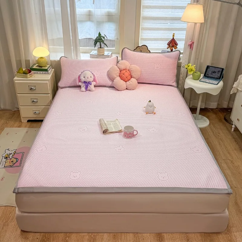 Summer Solid Color Iced Doudou Mat Three-piece Bedspread Cool Air Conditioning Mat Student Dormitory Ice Silk Mat