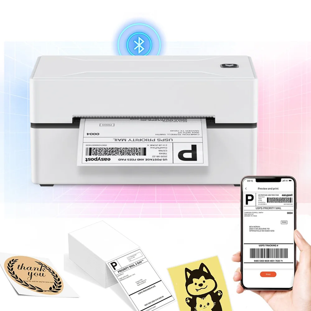 

Marklife Portable Thermal HD Printer D100 4"x6" Bluetooth Shipping Labels Printer Compatible with iPhone Android Mac Window