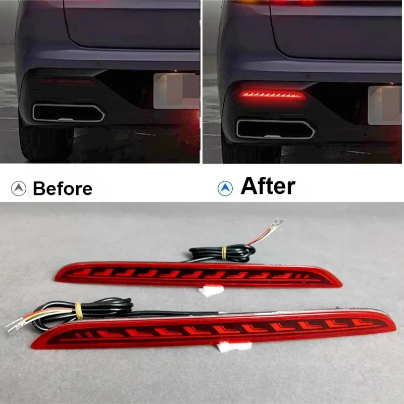 

Для Changan Lamore Eado 2026: 2 шт. задних бамперных светоотражателей, модифицированные светодиодные фонари для движения, стоп-сигналы, динамические указатели поворота