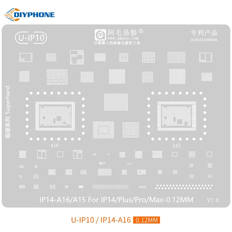 Amaoe 0.12mm A15 A14 A13 A17 BGA Stencil High Quality Chip BGA Reballing Stencil Kits Set for iphone 6S-15 Series Tin Planting