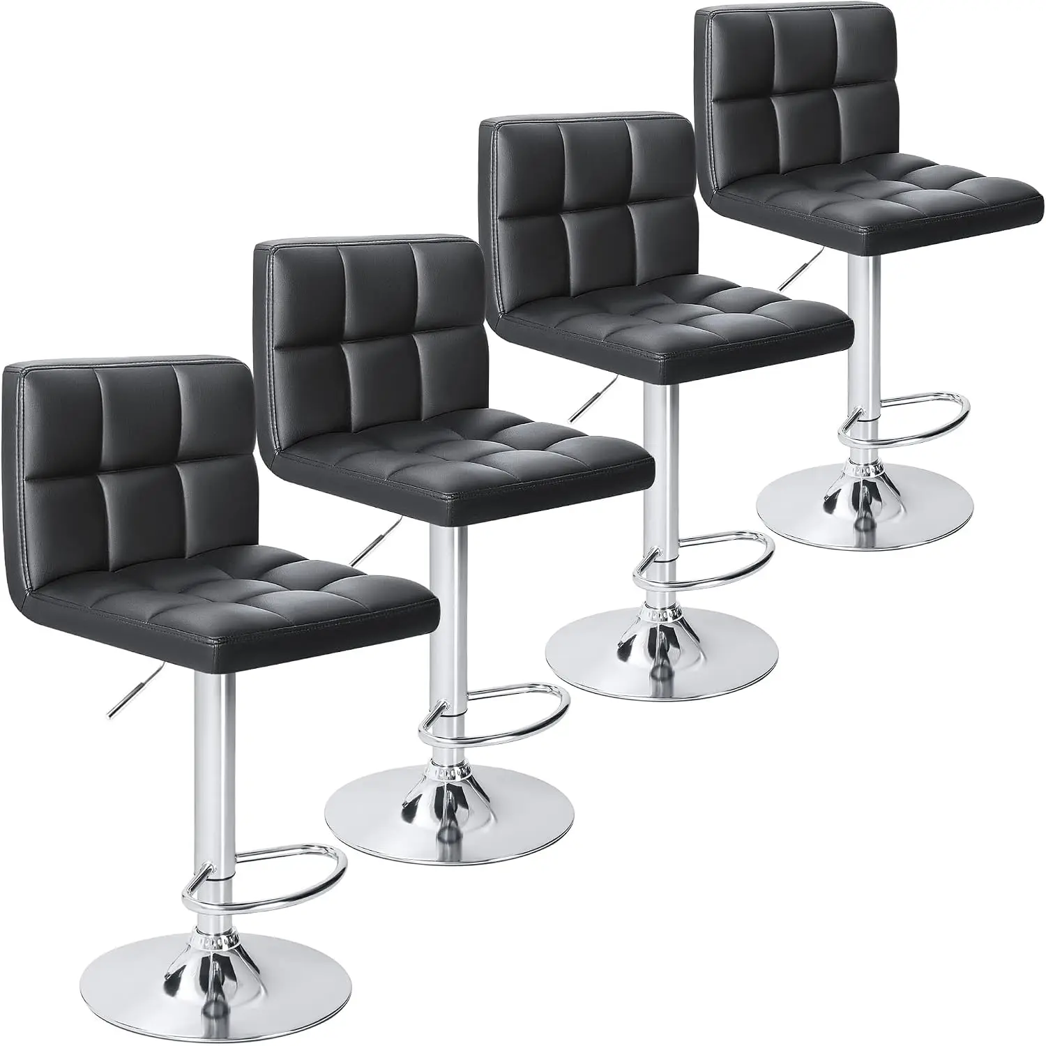 Bar Stools Set of 4, Modern PU Leather Adjustable Swivel Barstools with Back & Metal Base, Upholstered Hydraulic, Customized