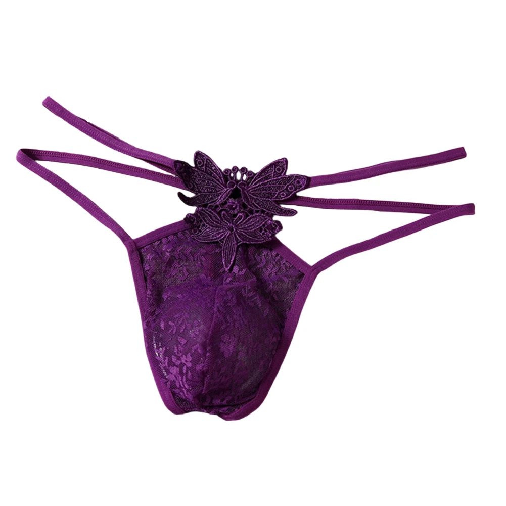 1pc Mens Sexy Lace Sheer G-Strings U Convex Pouch Thong Gay Sissy Panties Transparent Lace Briefs Hollow-out Underwear