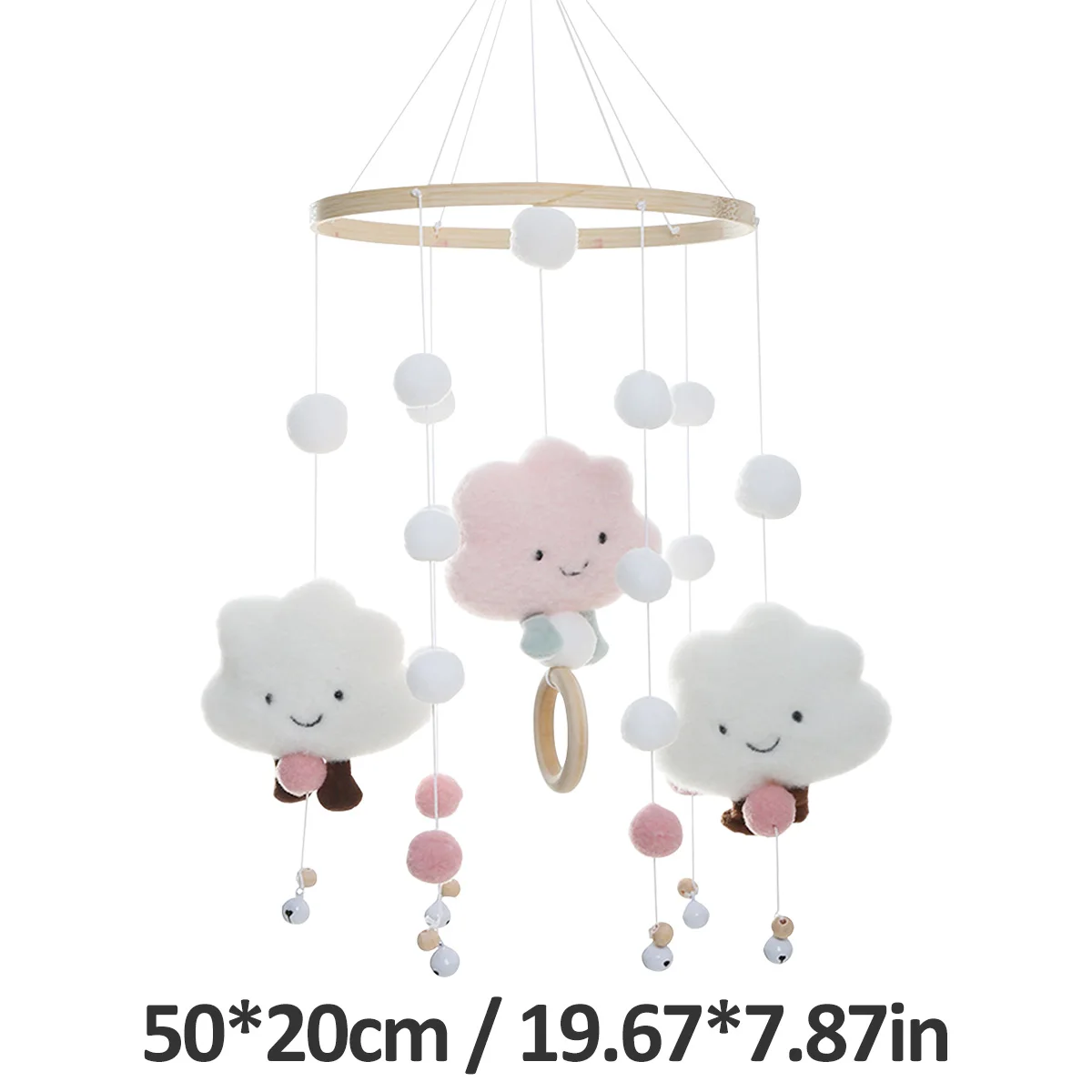 Mobile Wind Chimes with Cloud Doll Hammock Bell Grip Training Baby Music/Color Recognition Mobile Rattle Toy Crib Decorating