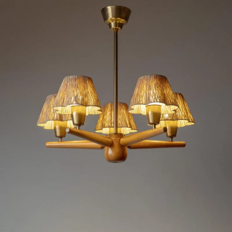 

Medieval Retro French Pastoral Chandeliers Living Room Bedroom Study Pendant Light Solid Wood Dining Room Homestay Hanging Lamps