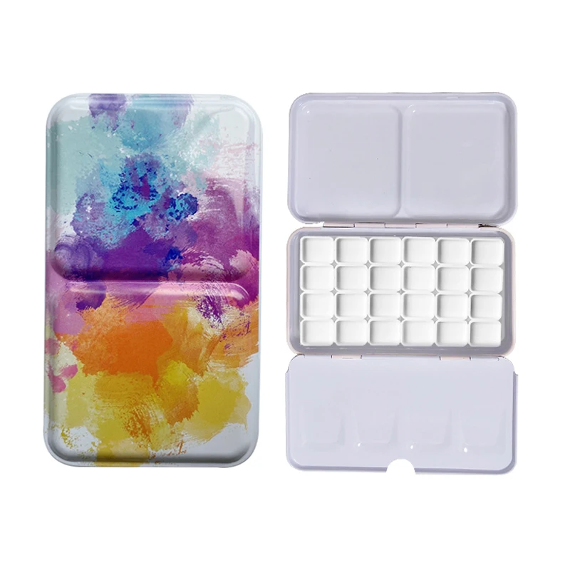 Portable 24-grid Mini Watercolor Metal Box 1ML Grid Travel Painting Sketch Handmade Iron Case for Artists Beginners Art Supplies