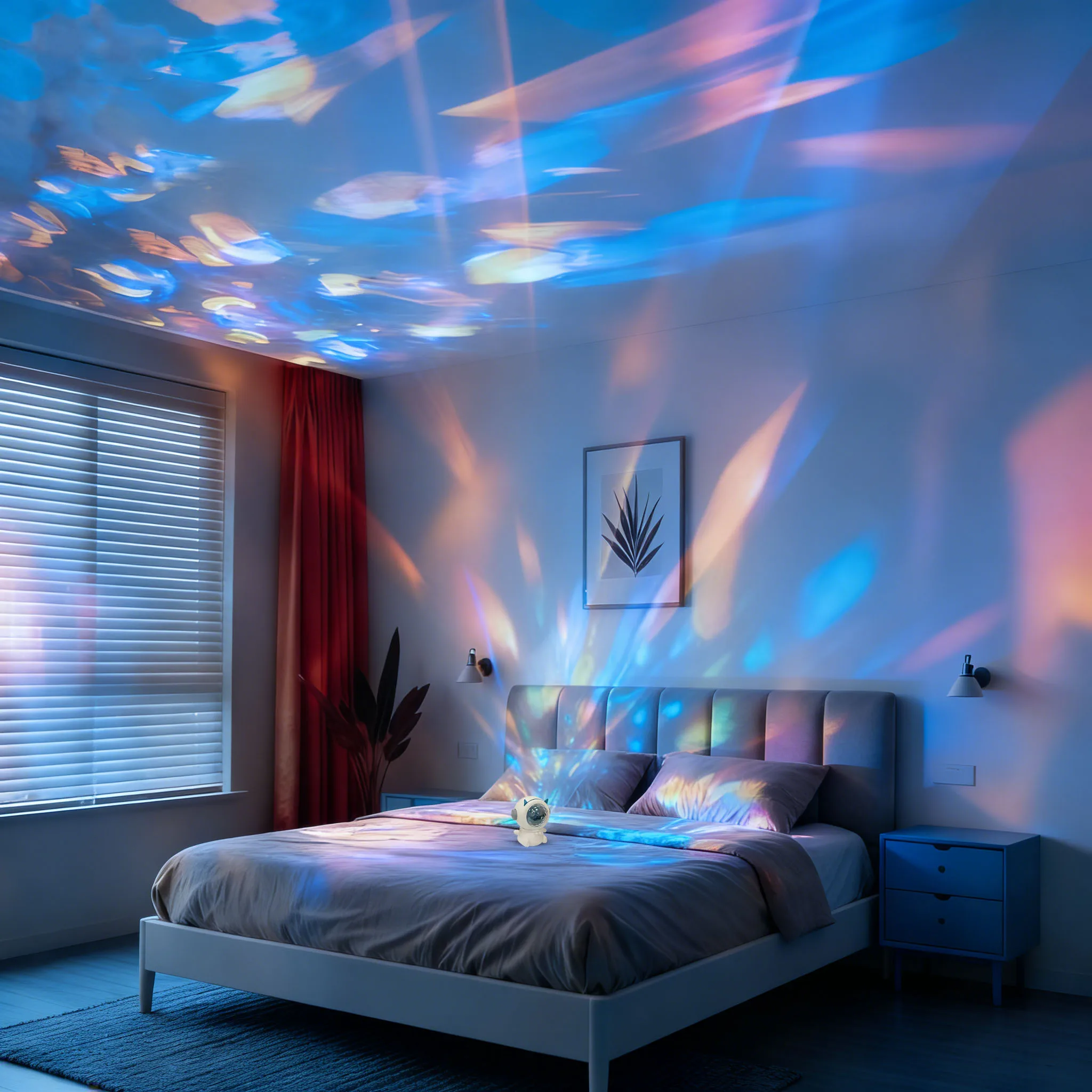 Astronaut Water Wave LED Projector Lamp, 7 Colors Changing Night Light for Kids Bedroom, Nursery Decor