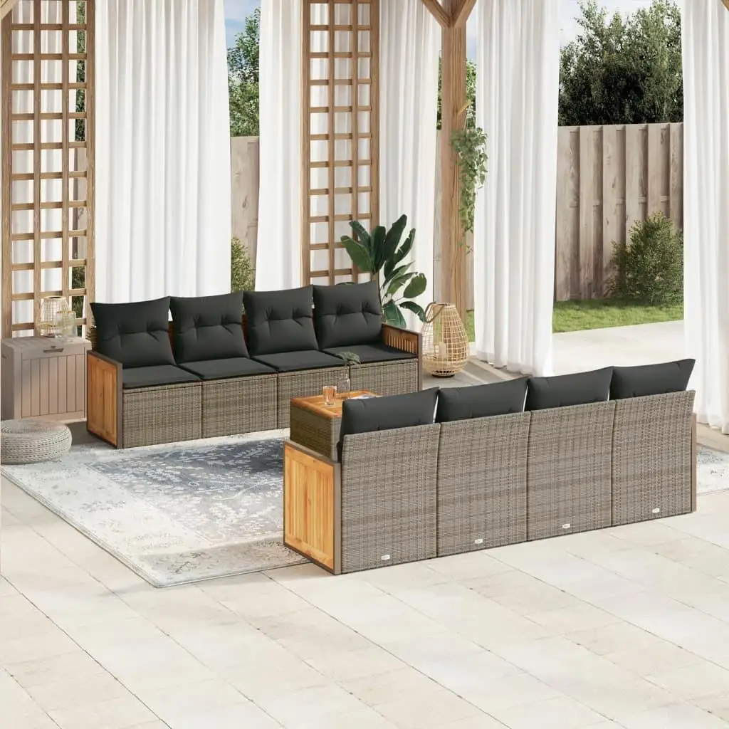 

9 Piece Outdoor Patio Sofa Set Gray Rattan Wicker Cushions Garden Furniture Comfortable Seating Set for Backyard Poolside
