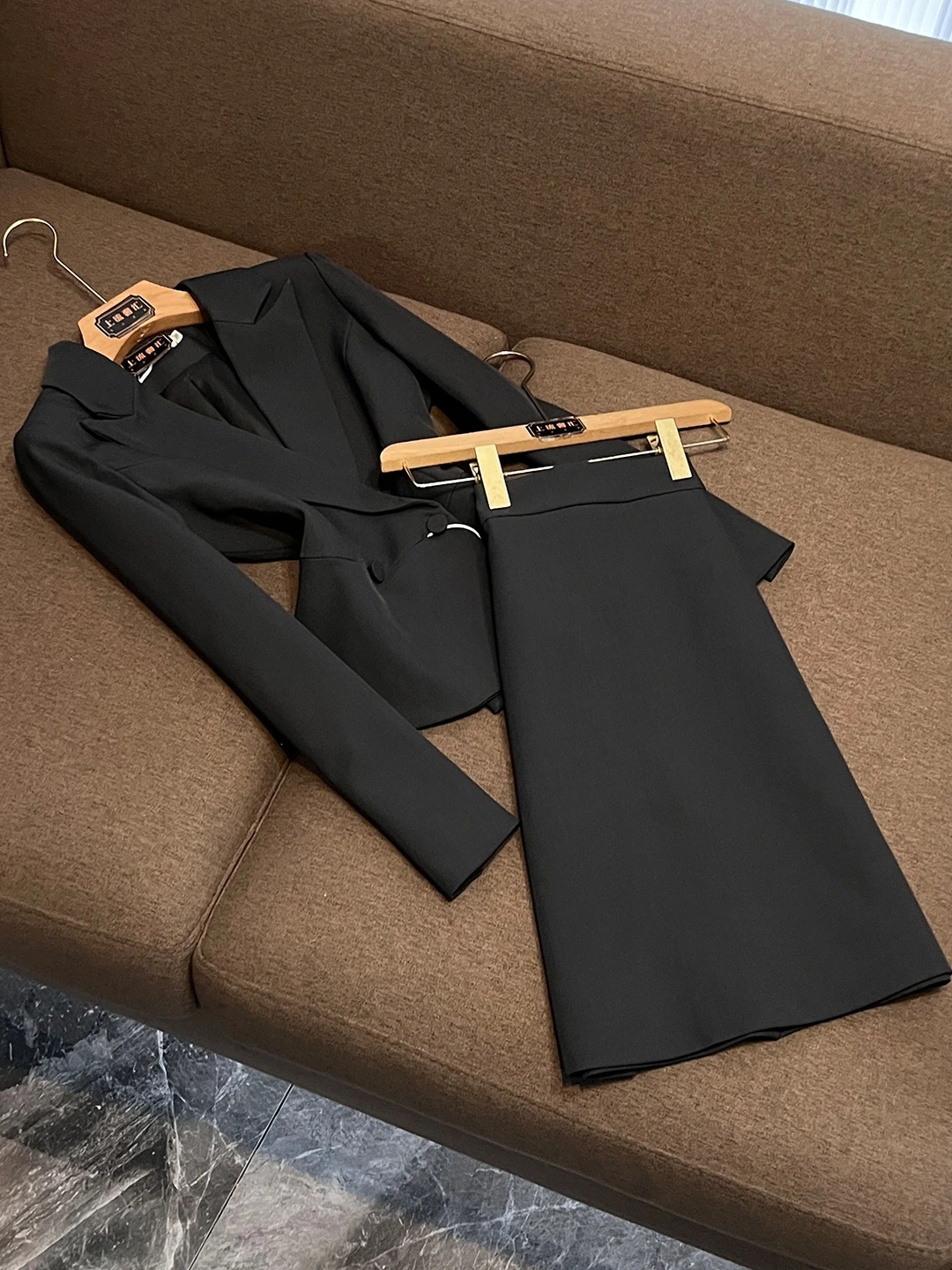 

Grey Suit Set Dress Professional Slimming Workwear Two-Piece Women's Ensemble Elegant Salt Series Office Uniform X759