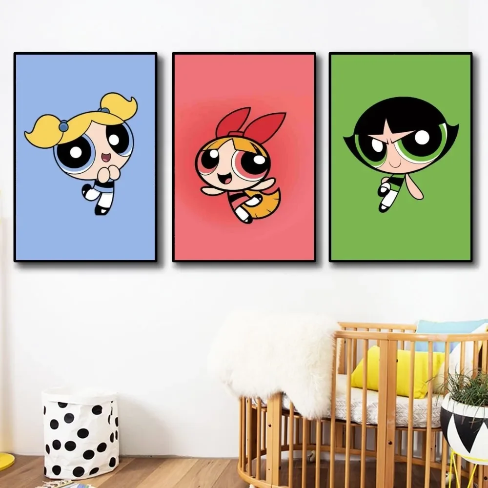 Cartoon P-Powerpuff Girls Poster Decorative Painting Bedroom Bedside Wall Sticker Living Room Restaurant Cafe Entrance Mural