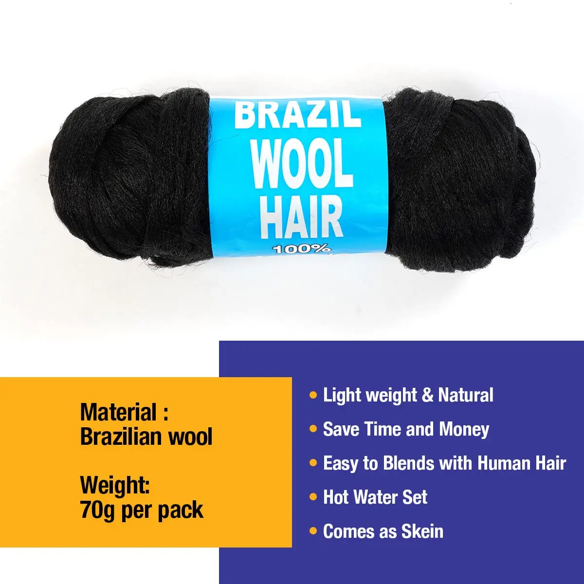 Brazilian Yarn Wool Synthetic Hair for Braids Braiding with 100% Acrylic for African Crochet Hairs Senegalese Twist Box Braids