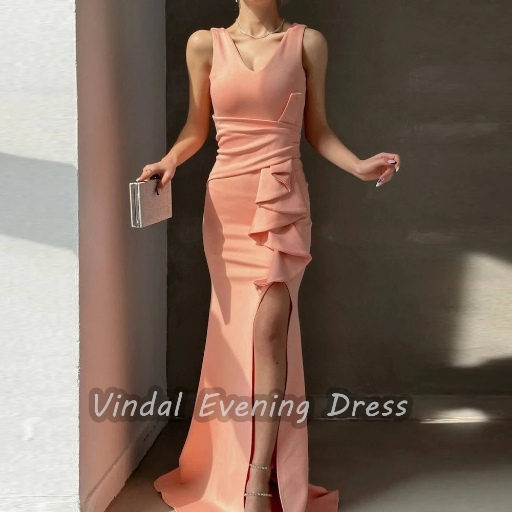 

Vindal Crepe Floor length Sweetheart Neckline luxurious Ruffle Straight Breast Padding Elegant Sleeveless السعود For Woman 2024