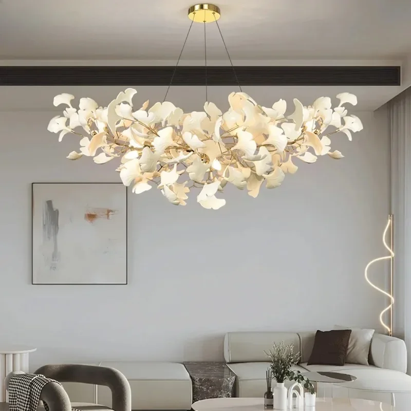 

Nordic Modern Ginkgo Leaf Chandelier Long Pendant Light for Living Room Dining Room Bedroom Kitchen Gold/Silver Branch Design