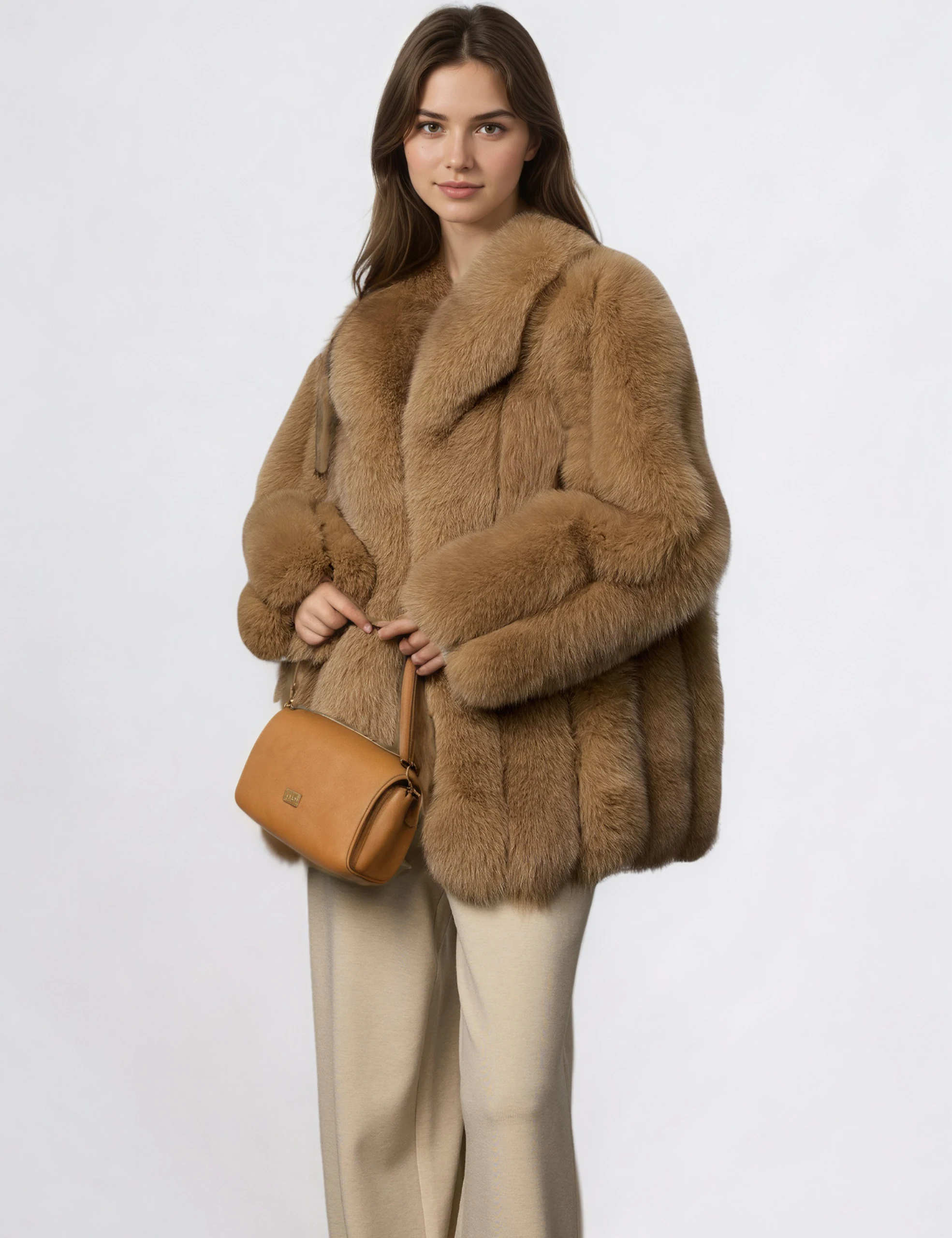 سترة جديدة لشتاء حار لعام 2025 من فرو الثعلب الحقيقي معطف نسائي من الفرو الطبيعي بأكمام طويلة معطف خارجي ملابس خروج عصرية