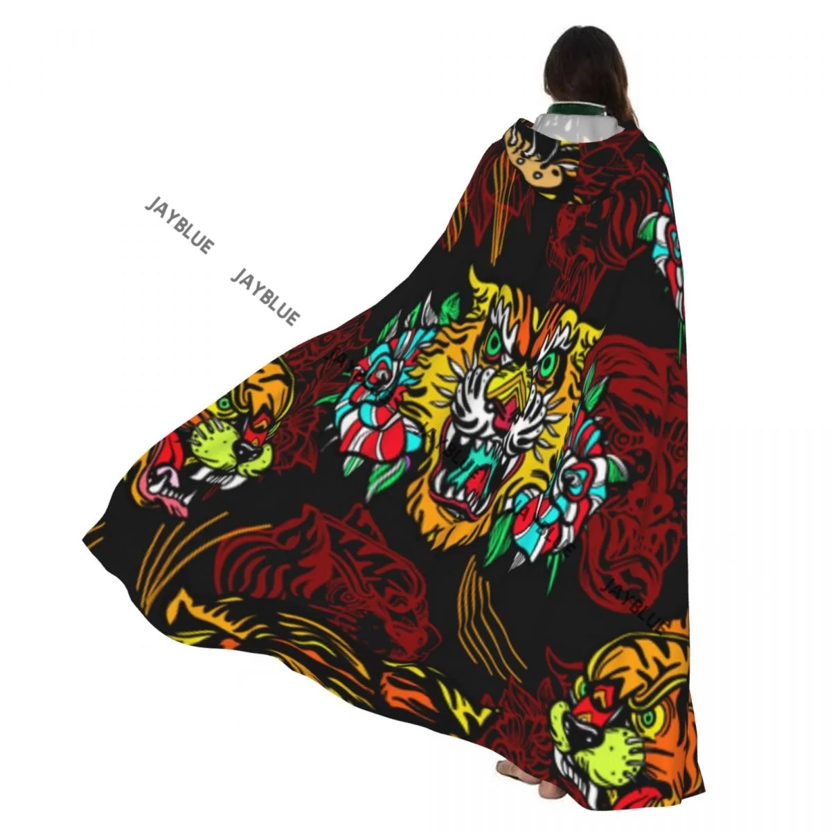 

Плащ для взрослых, накидка с капюшоном, старая школа, татуировка, тигры, узор, средневековый костюм, ведьма, Викка, вампир, эльф, Пурим, карнавальная вечеринка