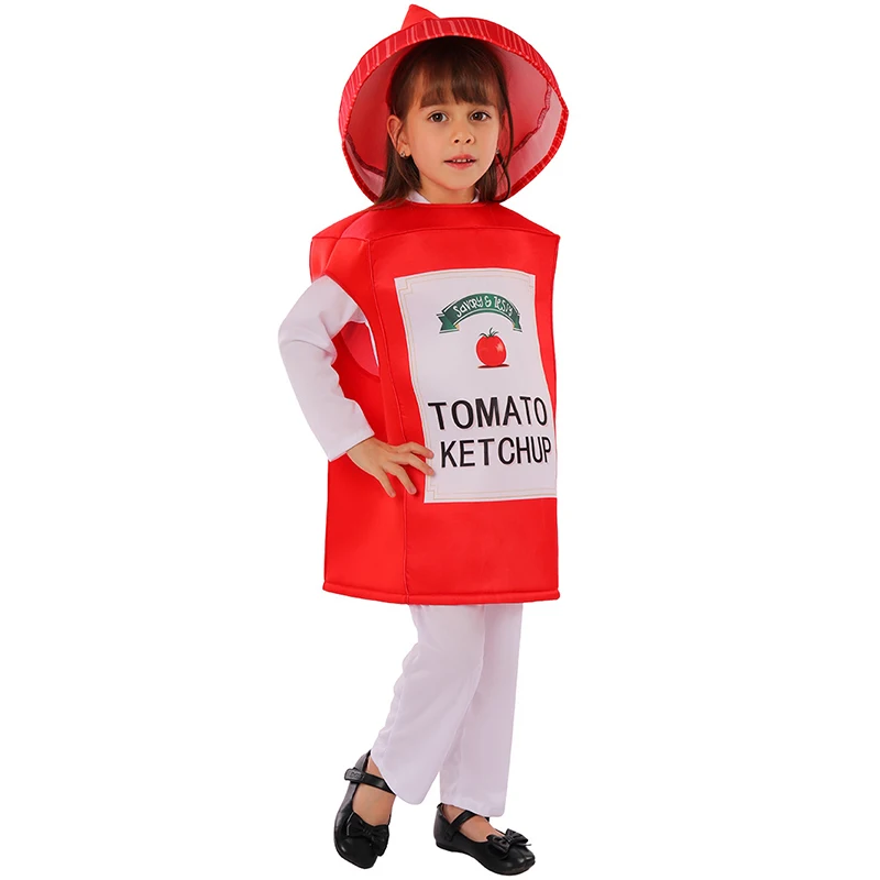 

Cute Yellow Hot Dog Mustard Bottle Fancy Dress Carnival Halloween Cosplay Red Tomato Bottle Costume For Enfant