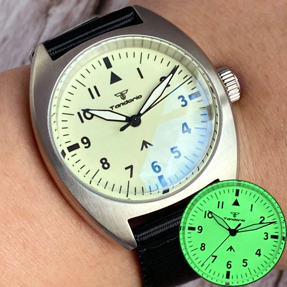 20ATM Diver Tandorio AR Double Domed Sapphire Glass 36mm Military Japan NH35A Automatic Brushed Men Watch Luminous Nylon Strap