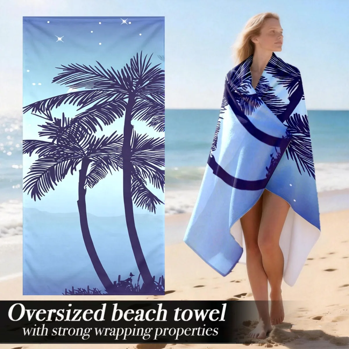 Palm Tree Night Oversized Beach Towel Patterned Sunscreen And Windproof Suitable For Swimming Pool Camping Travel Blanket