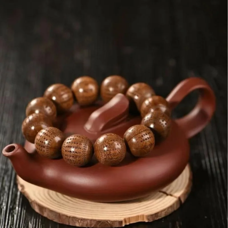 

Six-sided wood- diamond Buddhist beads, classical Chinese style hand-carved heart sutra bracelet, gift for friends,
