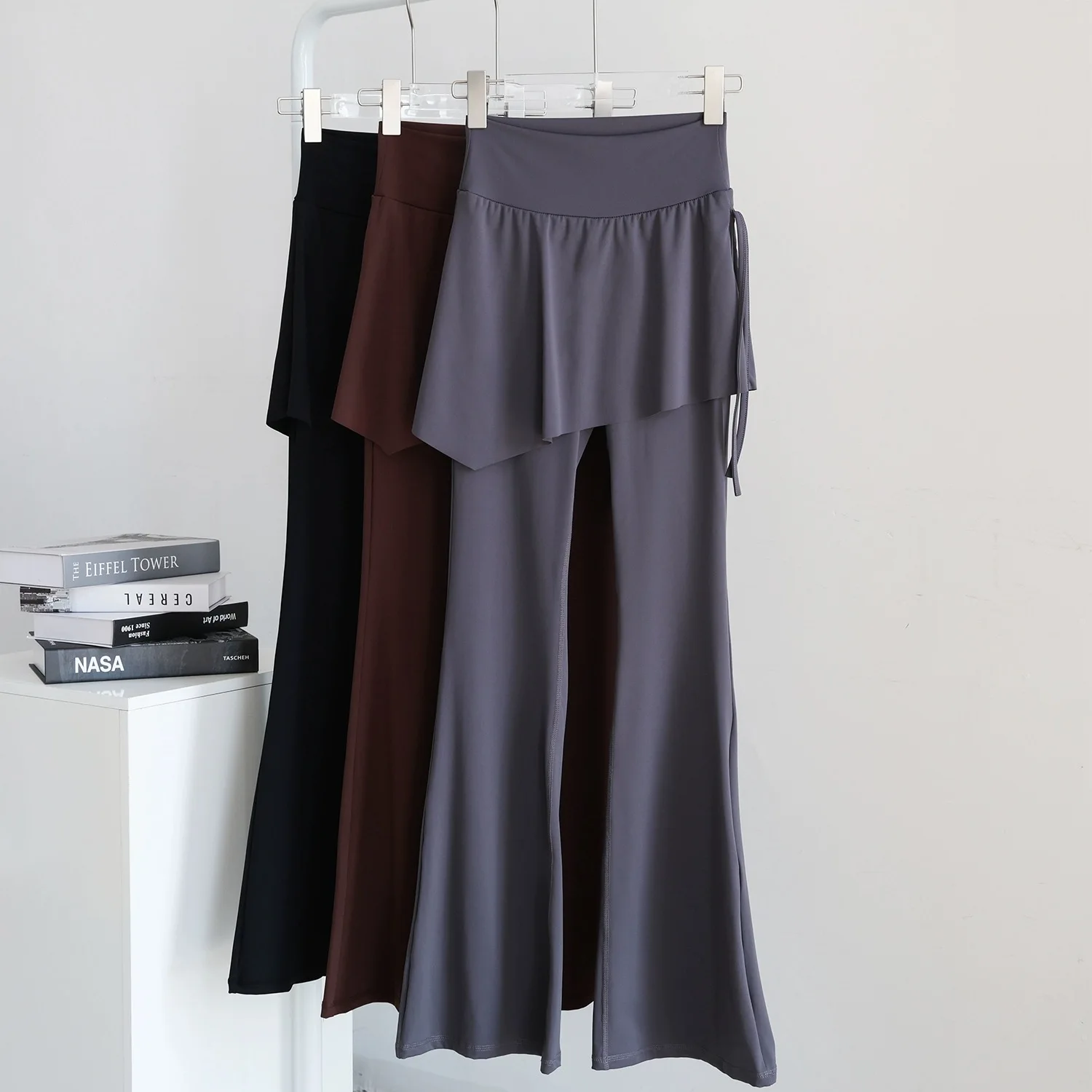 Fake Two-Piece Pantskirt Yoga Flared Pants Women's Sheer-Look Drawstring High-Waist Butt-Lifting Sports Fitness Pants for Women