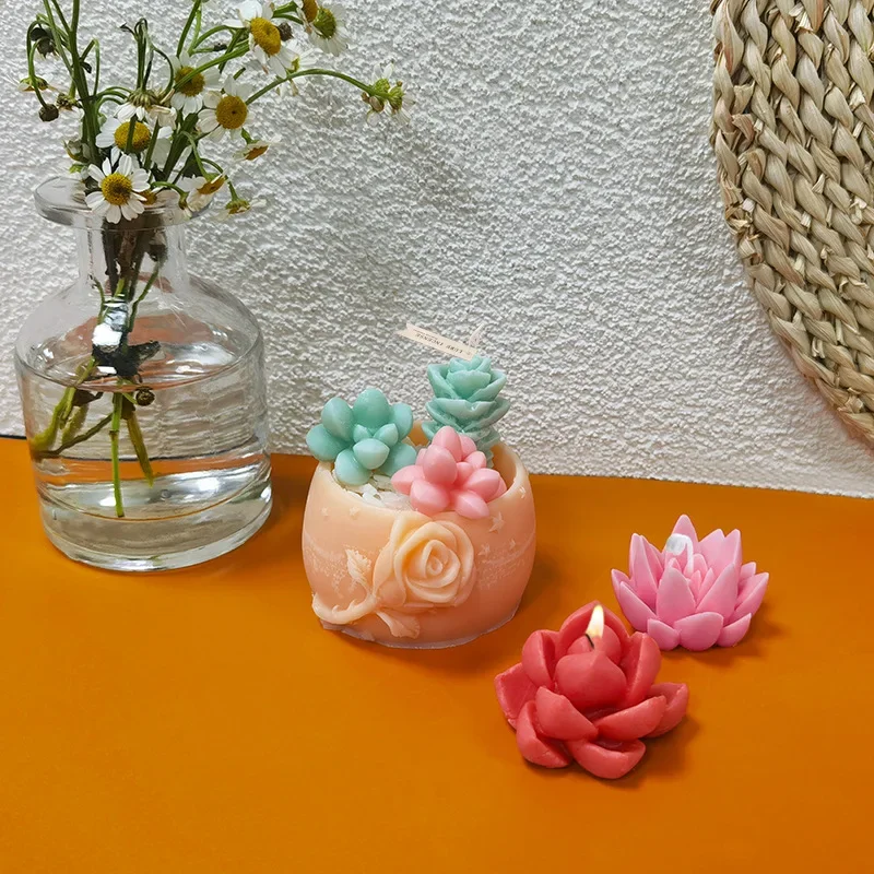 Piante succulente candela stampo in Silicone Aroma candela stampo sapone fatto a mano stampo fai da te 3D torta che fa strumento stampo decorazione