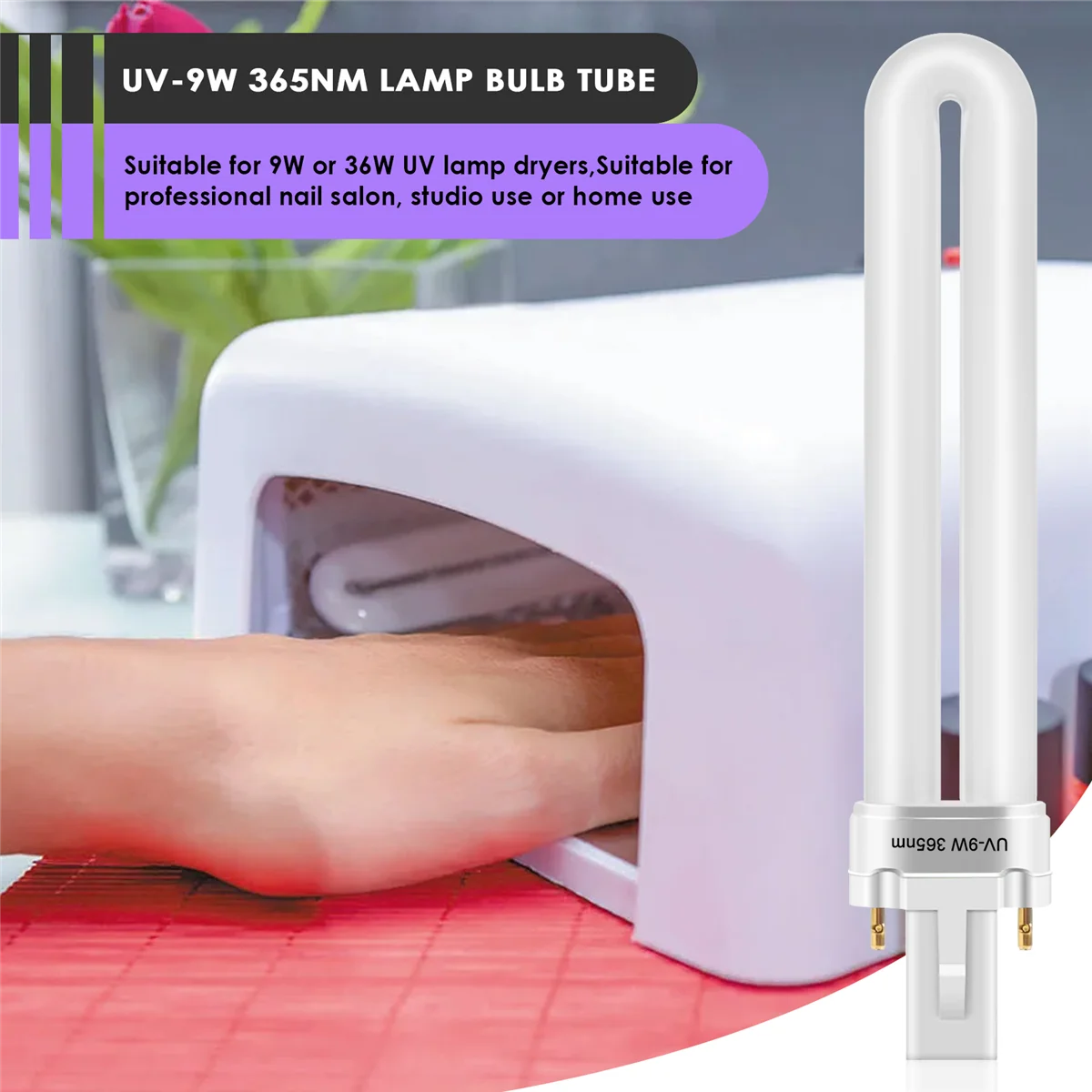 Mesin Uv kuku 9w, bohlam tabung lampu 365nm