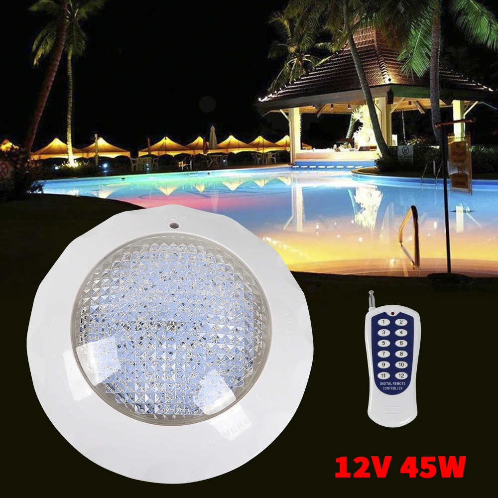 LED-Schwimmbadleuchte mit Fernbedienung, 45 W, RGB, mehrfarbig, für den Außenbereich, LED, Unterwasser, IP68, wasserdichte Lampe, AC 12 V