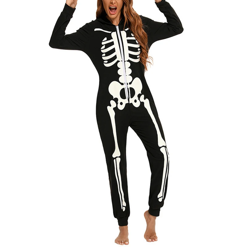 

loween Skeleton Costume Pajamas Scary Adult Horror Skul Low Waist Bamboo Fiber ortie Onesie Ladies Festive Wear