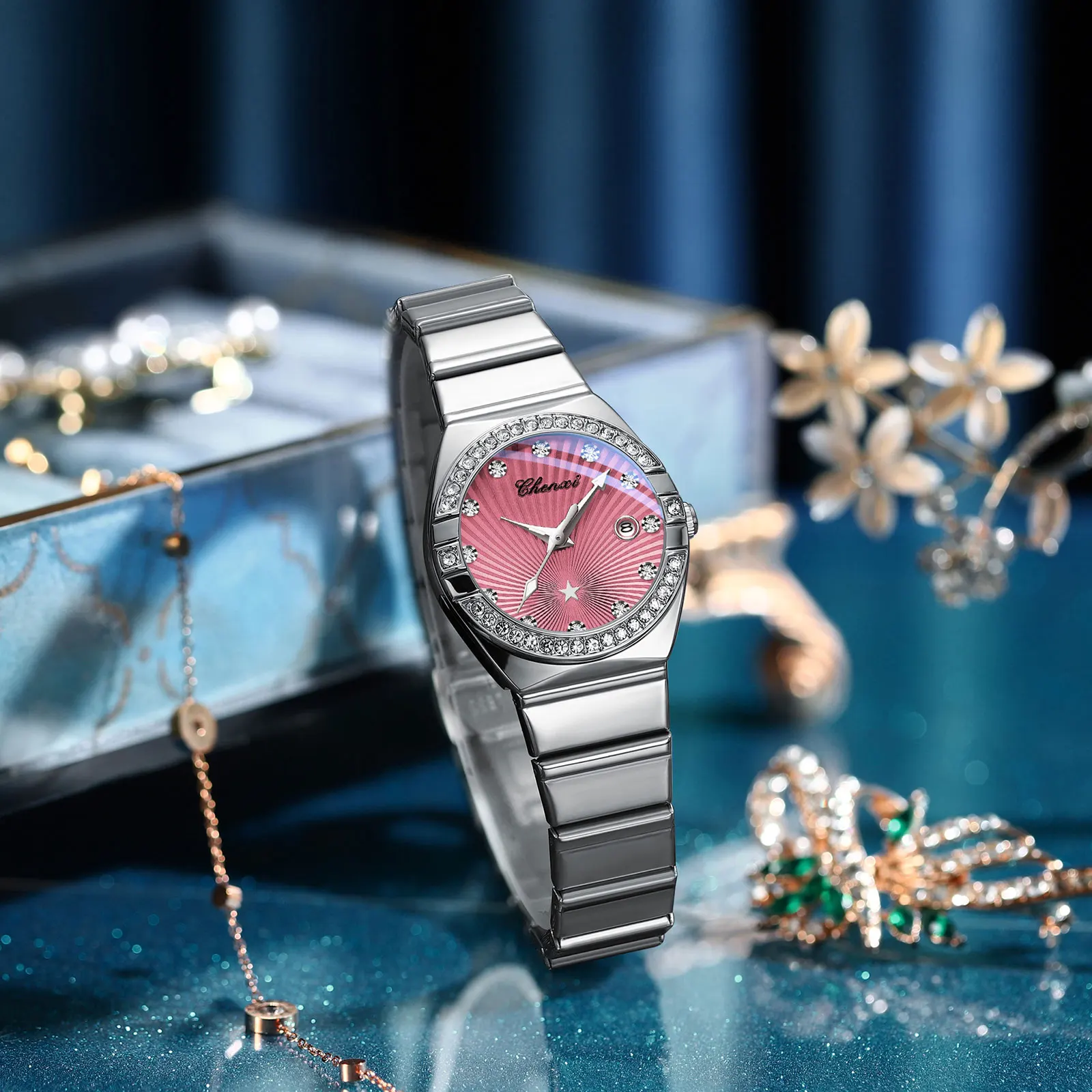 CHENXI 340 Orologi da donna al quarzo da donna alla moda con diamanti Orologio da donna in acciaio inossidabile di lusso Orologio femminile casual da donna часыжɔе