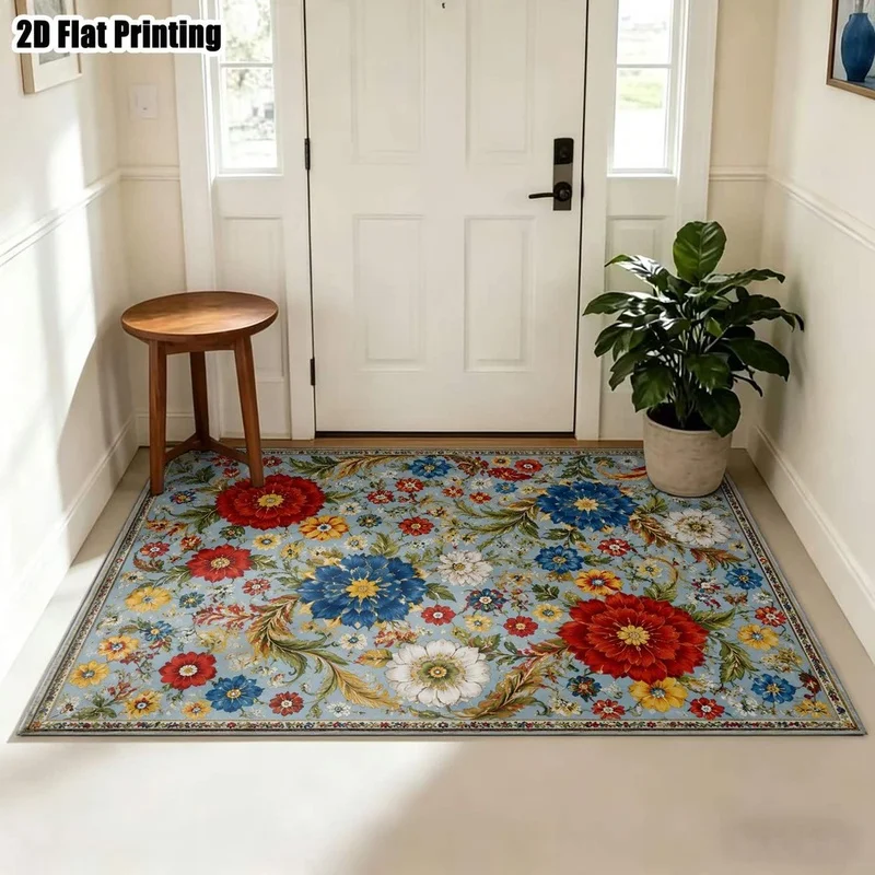 1Pc European Retro Floral Carpet, Bohemian Style Decorative Carpet, Suitable for Living Room, Bedroom, Dining Room, Bedside, Indoor and Outdoor Patio, Home Decorative Accessories