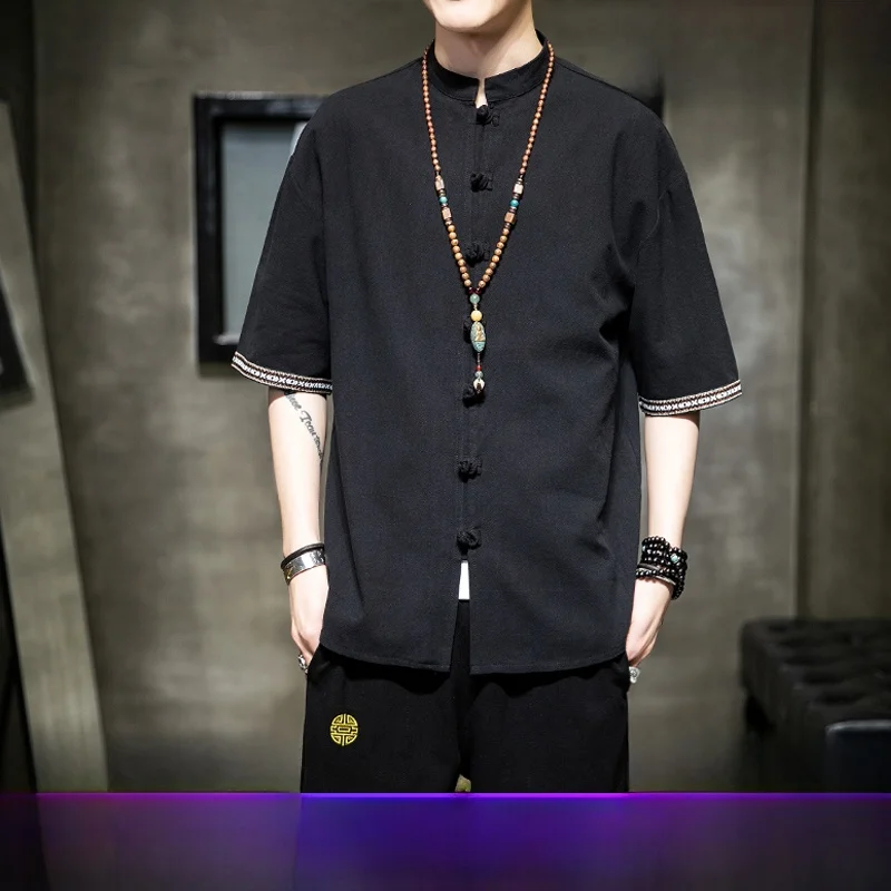 

Retro Chinese Sle Cotton Linen ort Sve irt Button up Workwear Traditional Chinese Medicine Massage orm Tang Suit