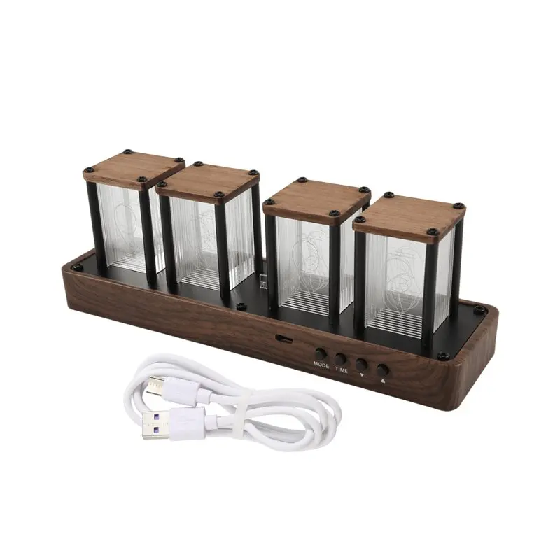 ABJI-1 PCS Wood Nixie Tube Clock Walnut Digital Clock Support Wi-Fi Time Calibration, Alarm And 12/24H Display, No Assemble Requ