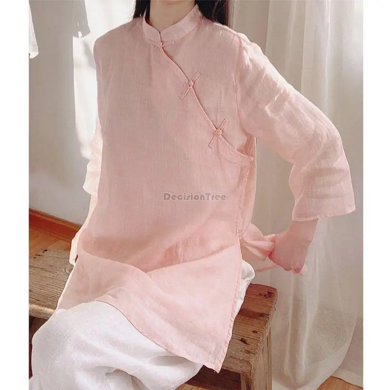 TOP elegant cotton cheongsam blouse chinese style top women's mid-length shirt loose seven-point sleeve retro top women s110