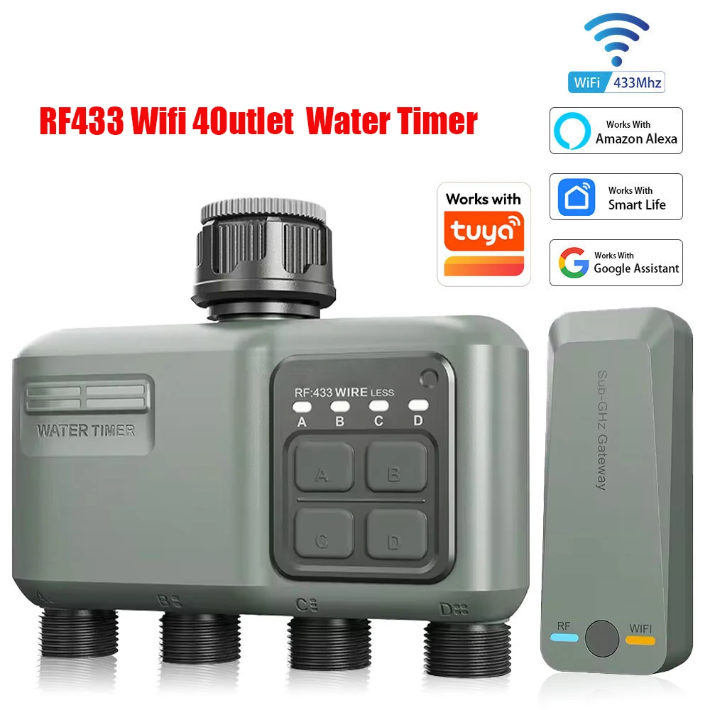 Smart WiFi Sprinkler Timer 4 Zone for Garden Hose,Alexa & Google Voice Compatible,Rain Delay, Manual Mode Sprinkler System