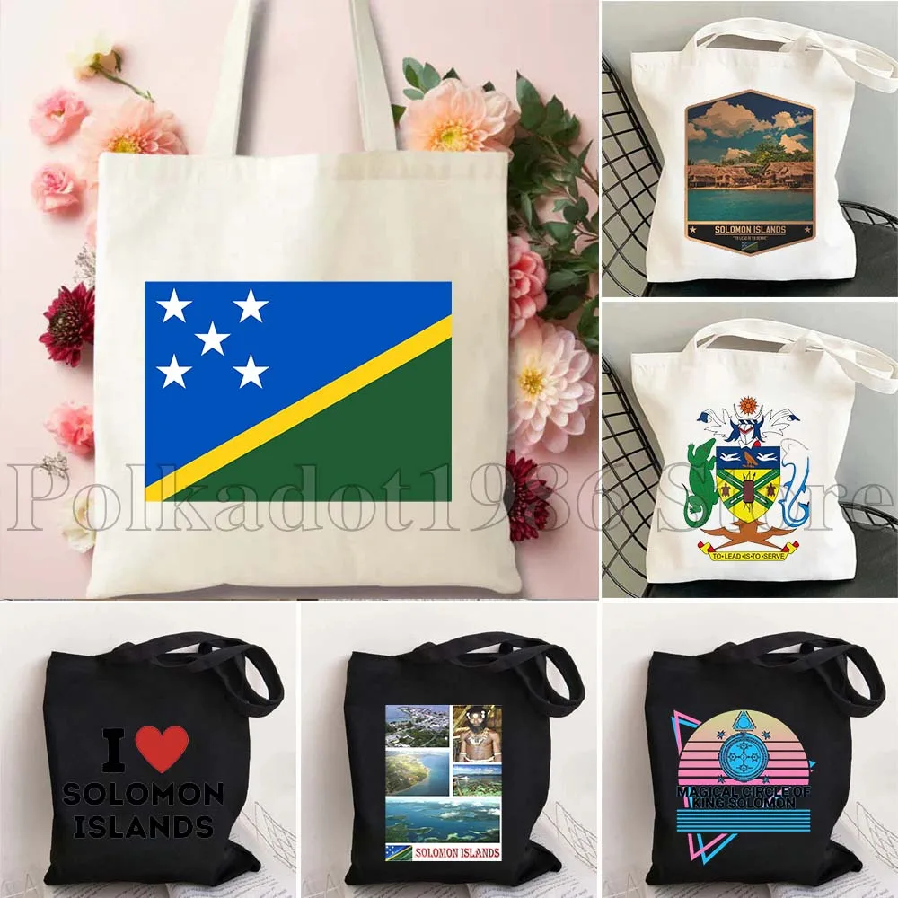 Bandera de las Islas Salmón mapa corazón regalos patrióticos bolso de mano de lona compras Casual reutilizable comestibles Shopper hombro bolso de mujer