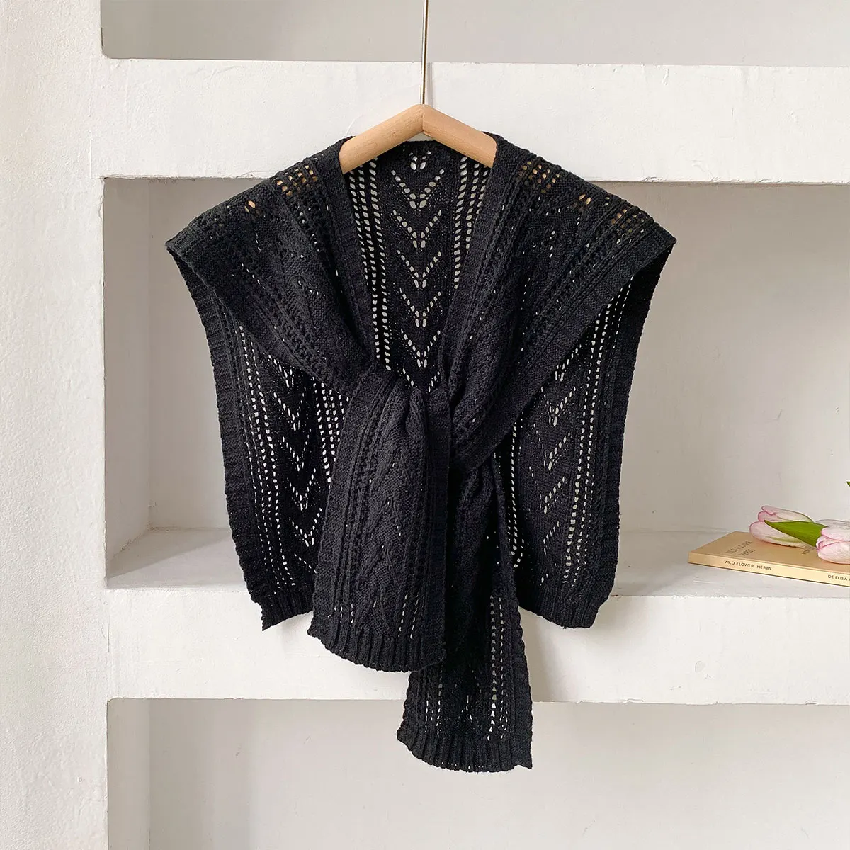 2025 Korean Leisure Versatile Knitted Shawl Summer Air Conditioning Fake Collar Neck Cape Shoulder Solid color Scarf For Women
