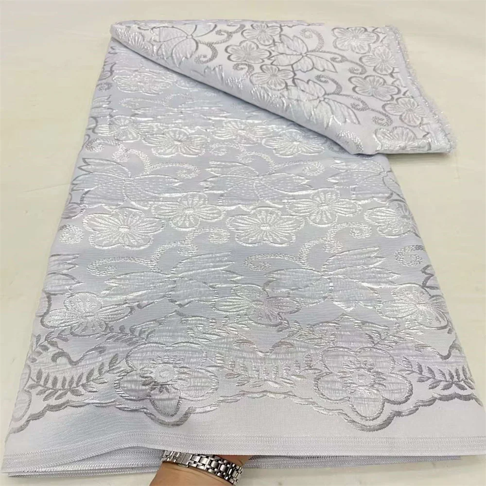 Latest African Jacquard Lace Fabric 5 Yards 2024 High Quality Nigerian Brocade Jacquard Laces Fabrics For Wedding Sewing Dresses