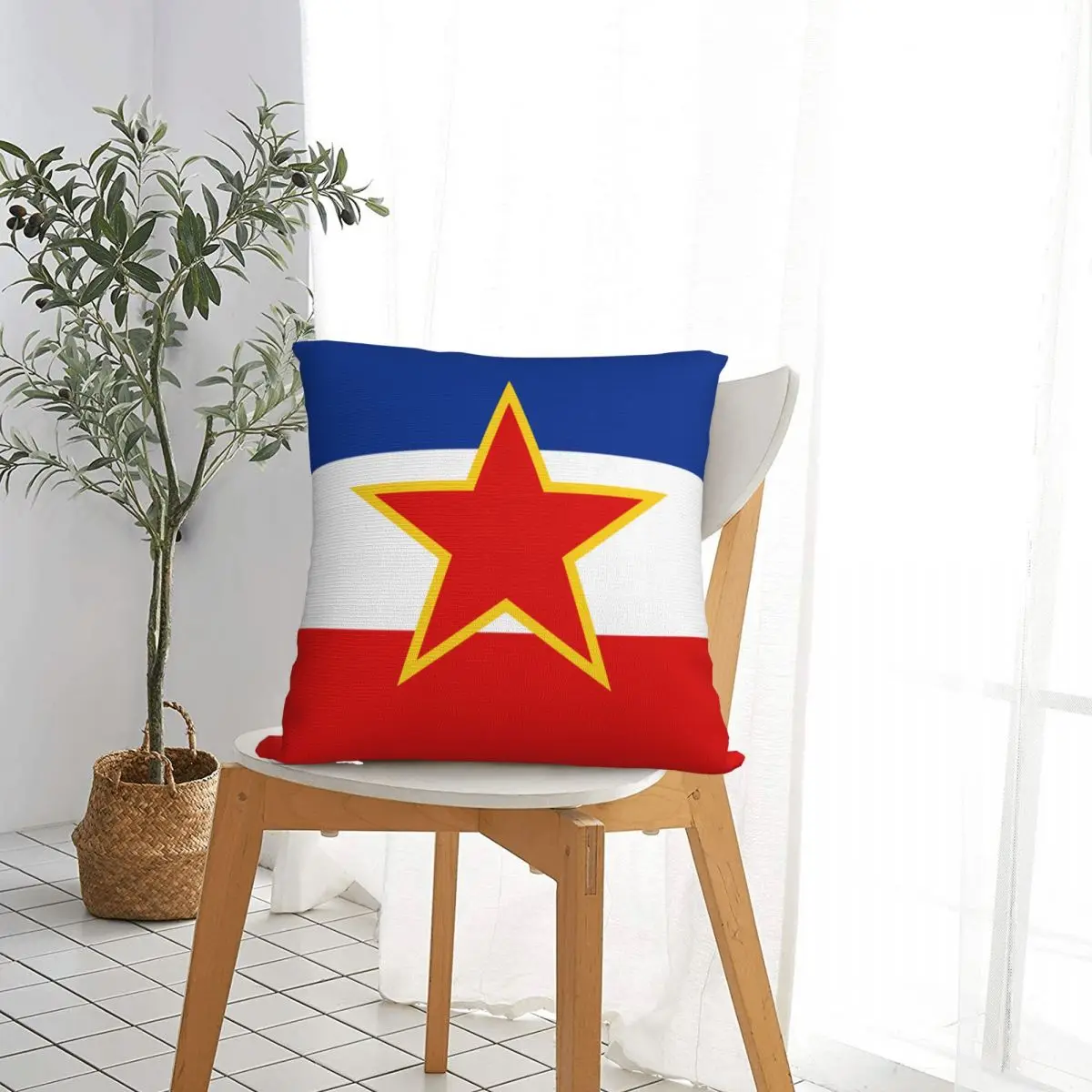 Yugoslavia Flag Pillowcase Polyester Cushion Cover Decorations Throw Pillow Case Cover Home Zippered 40X40cm