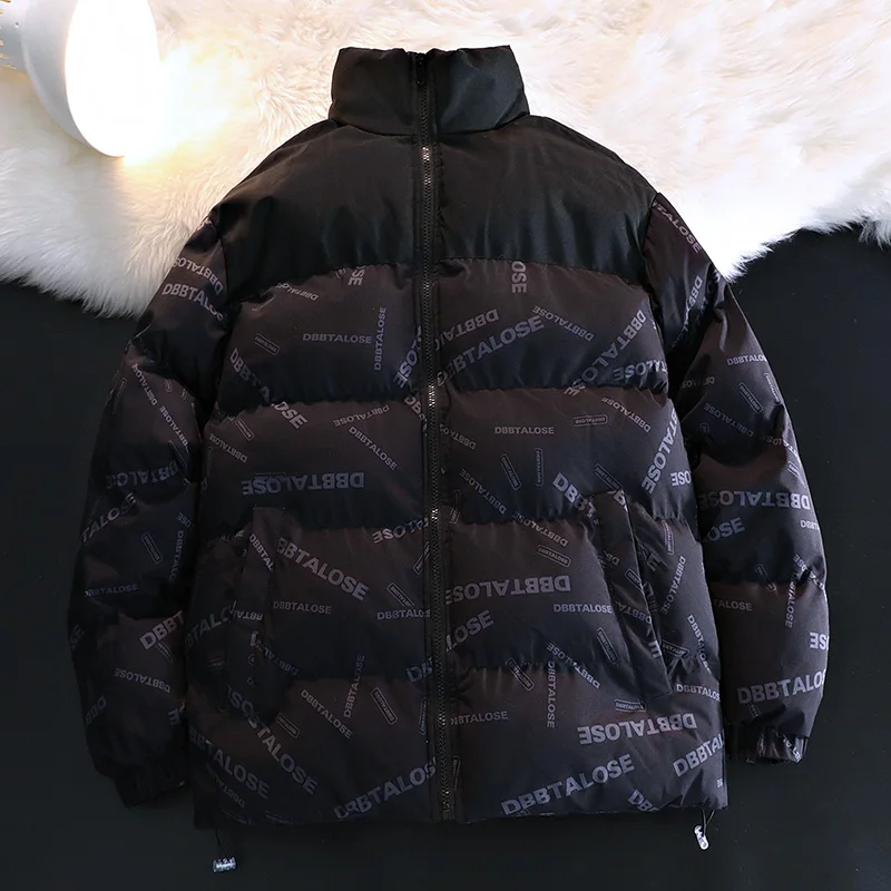 Parka acolchoada à prova de vento masculino, jaqueta puffer, streetwear, gola de gola, contraste, inverno, moda, 2022