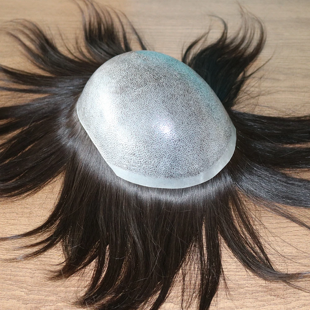 

"Injection Base" Men Virgin Human Hair System Replacement Toupee Hairpiece Installation Wig Prosthesis for Hair Loss