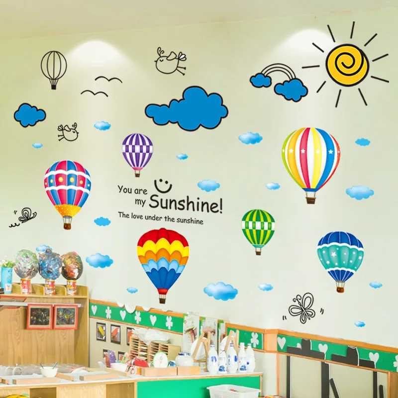 

Sun Clouds Wall Stickers DIY Cartoon Hot Air Balloons Wall Decals for Kids Rooms Baby Bedroom Kindergarten House Decoration