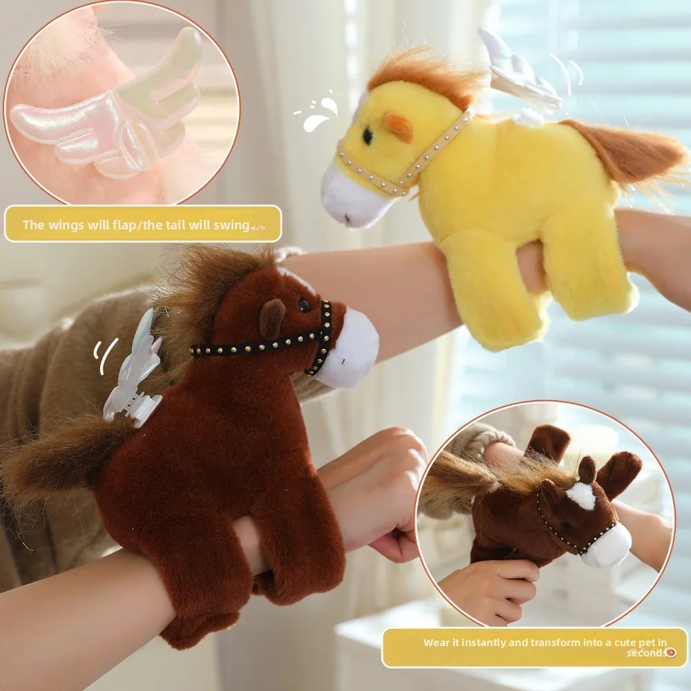 Bracelet de poignet en peluche cheval de Simulation, dessin animé, poney doux, nouveauté, queue rotative, jouet en peluche, utilisation décorative
