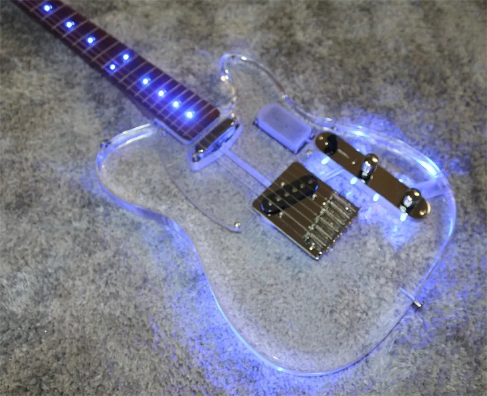 Good quality acrylic electric guitar with blue led light electricas electro electrique guitare guiter guitarra gitar guitars