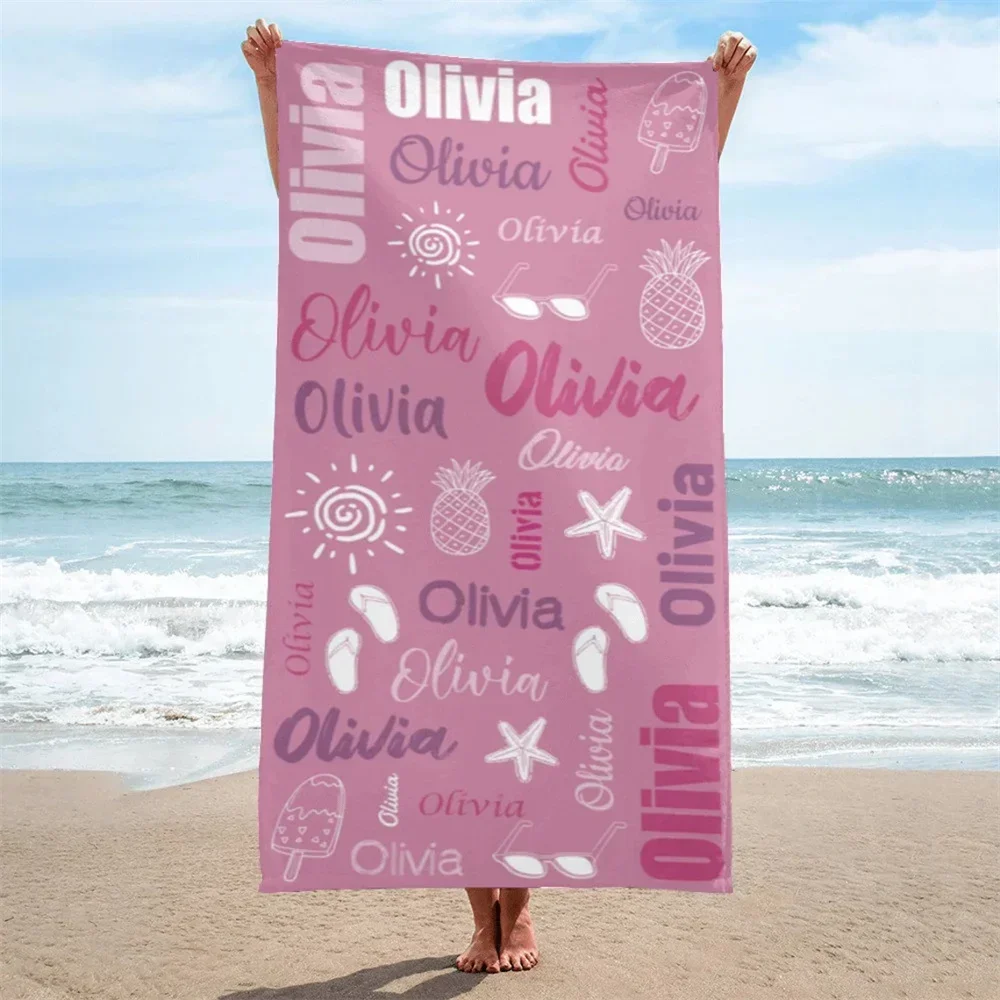 Multi Color Font Design Beach  Personalized Name Bath Towel Custom Pool Towel Beach With Name Outside Birthday